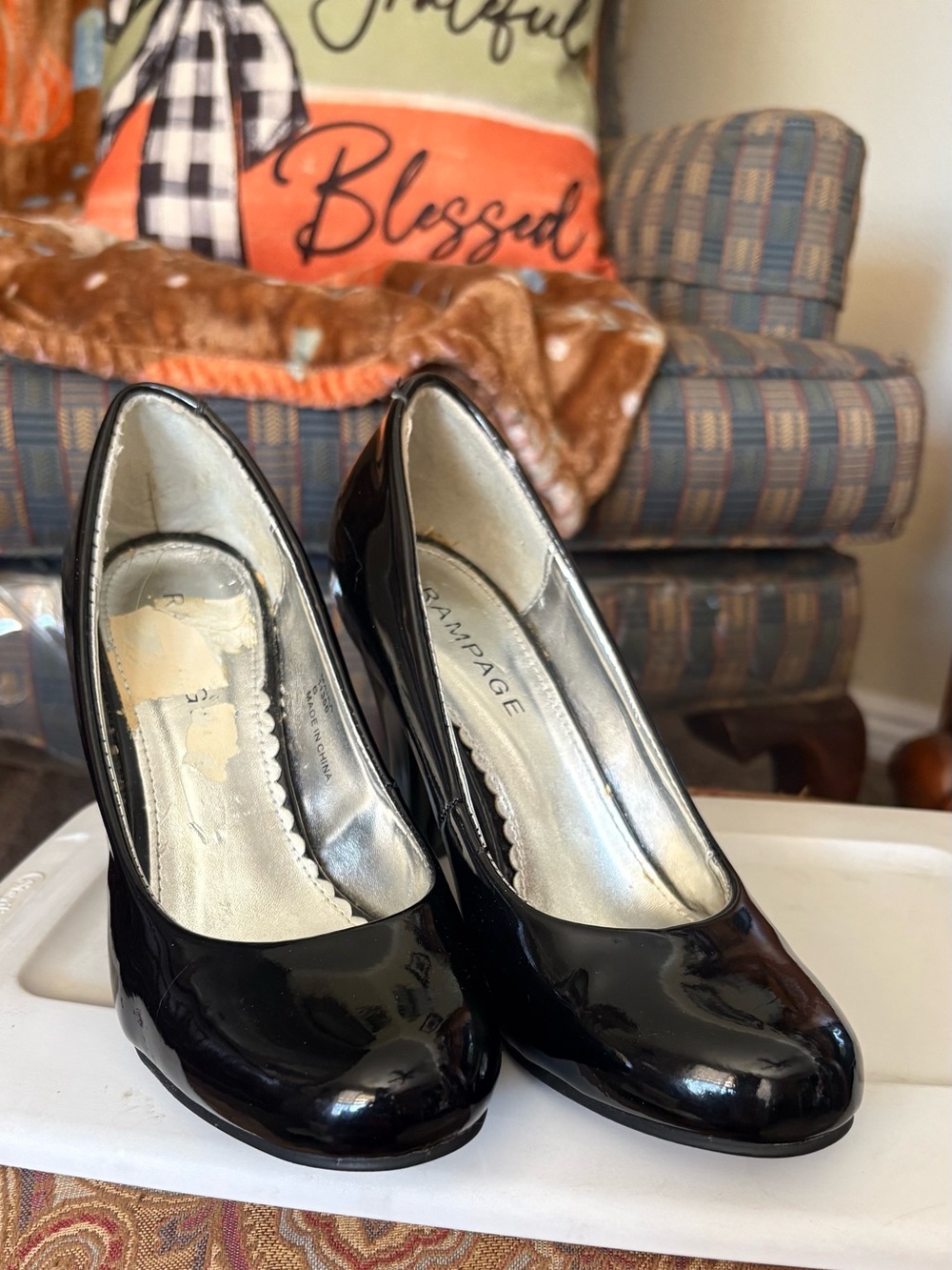 Rampage Black Patent Round-Toe Heels